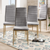Baxton Studio 112157-1-Grey Velvet/Gold-DC Armand Modern Glam and Luxe Grey Velvet Fabric Upholstered and Gold Finished Metal 4-Piece Dining Chair Set